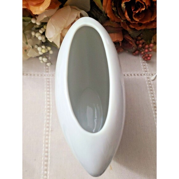 Contemporary Elliptical Vase Hand Paint Floral & Leaf Underglaze White Porcelain - Picture 5 of 7